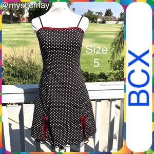 Juniors BCX Black Polka Dot Burgundy Trim Party Dress w Tulle & Lace Size 5 / S